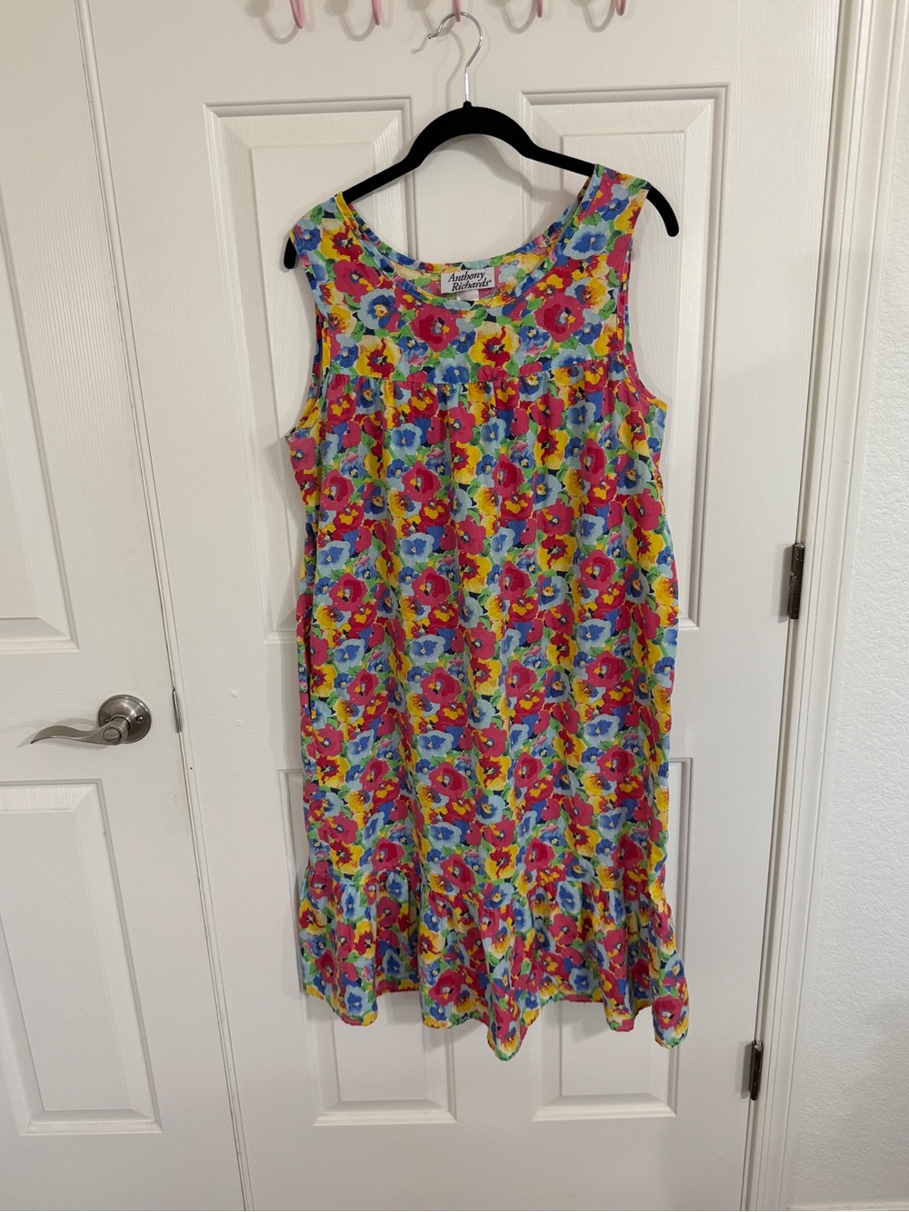 Vintage Anthony Richards M Floral Muumuu Patio House Dress Pockets 80s 90s